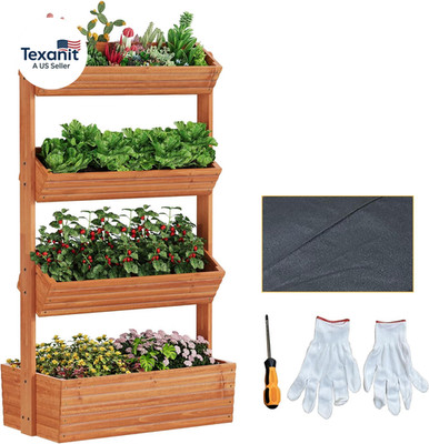 Vertical Wooden Raised Garden Bed Planters Wood Planter Kit Plant Stand Flower R
