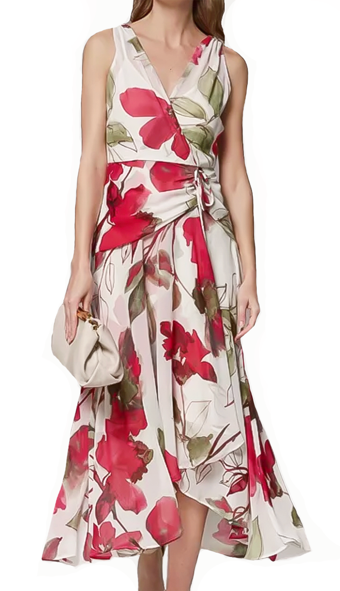 NWT Donna Karan NY Floral Faux Wrap Midi Lined Dress, 12, Azalea Multi,  $189 | eBay
