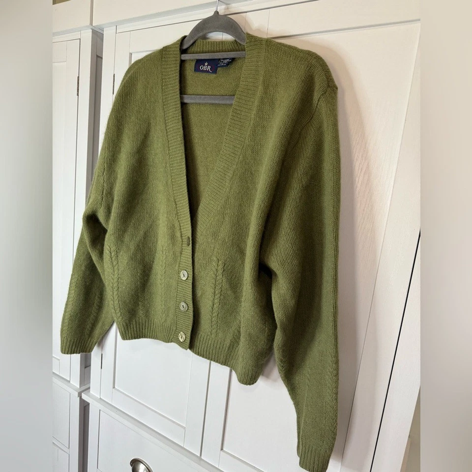 Винтажный OBR ягненка шерсти Angora кардиган свитер женщин большой зеленый кнопка спереди - Изображение 2 из 4