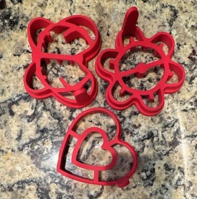 Red Silicone Egg and Pancake Mold Set of 3 Shapes