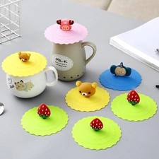 6pcs Silicone Water Cup Cover Glass Water Cup Dustproof Lid Cartoon Coffee Cup 