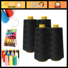 4-Pack Black All-Purpose Sewing Thread Cones - 6000 Yards High Tensile Polyester