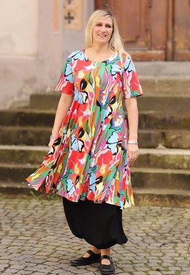 MAGNA - Lagenlook TUNIKA KLEID lang Gr 44 bis 58 - floral bunt