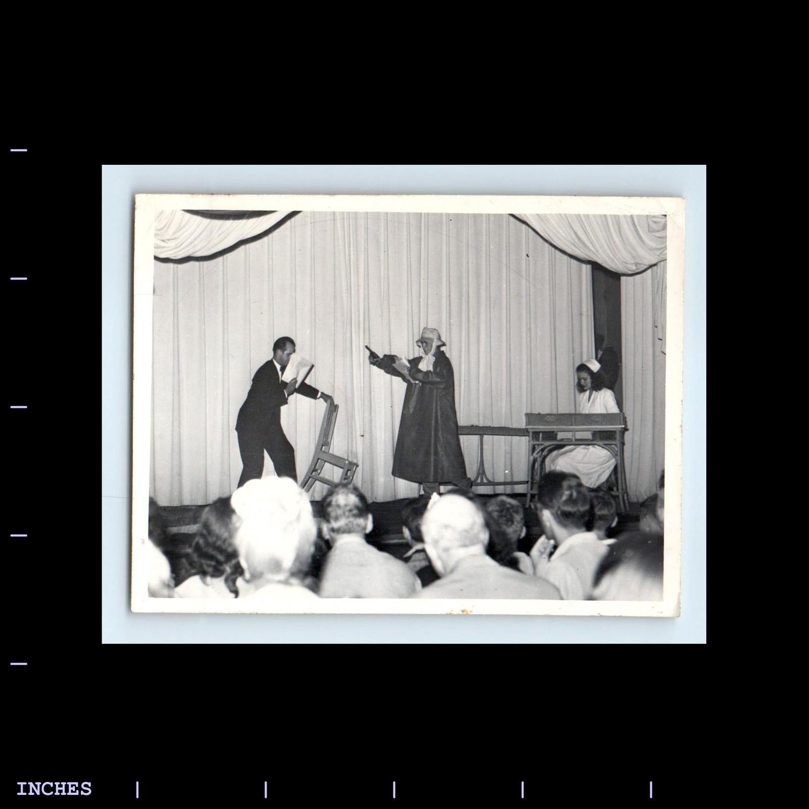 Vintage Theater Photo of Actors Performing on Stage, Man and Woman