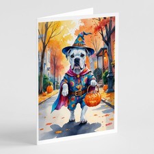 Caroline's Treasures White Boxer Halloween Trick or Treat Greeting Cards Pack 8