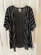 Chicos Women gorgeous black White Pretty print Open Front Jacket Cardigan Sz 1
