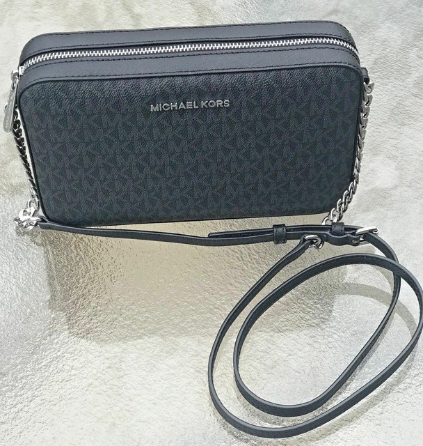 NEW MICHAEL KORS JET SET ITEM LARGE EW CROSSBODY MK SIGNATURE BLACK