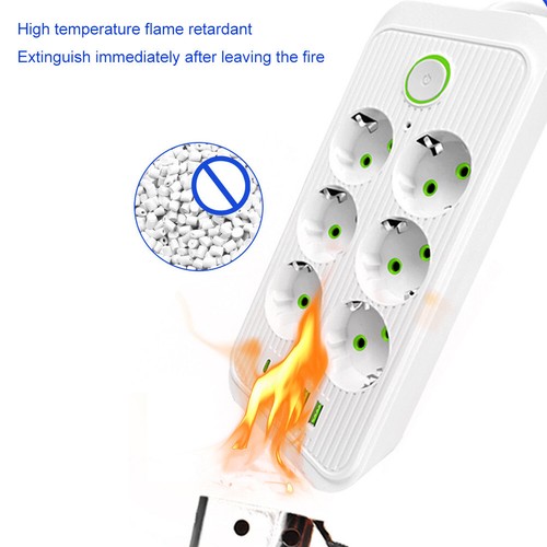 EU Plug Extension Cable 2500W Power Outlet for Home Office Travel (White) - Afbeelding 7 van 12