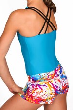 J2 SPORT COLOR SPLASH PRINT GYMNASTICS DANCE GYM BOOTY SHORT SIZE CHILD MEDIUM