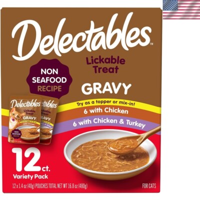 12 Pack Delectables Chicken Gravy Treats for Cats - Grain-Free & Irresistible