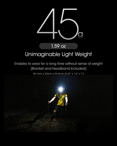 NiteCore NU25 UL 400 Lumens Ultralight USB-C Rechargeable Headlamp Headlight - Picture 5 of 12