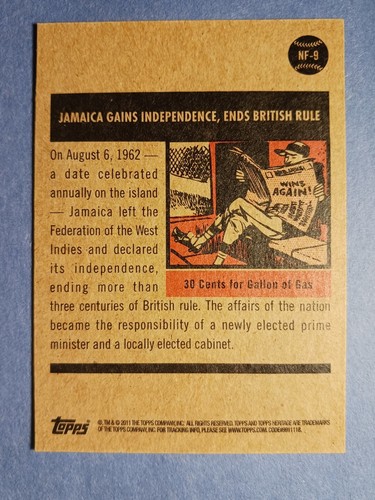 2011 Topps Heritage Jamaica Gains Independence Ends British Rule #NF-9 - Picture 2 of 2