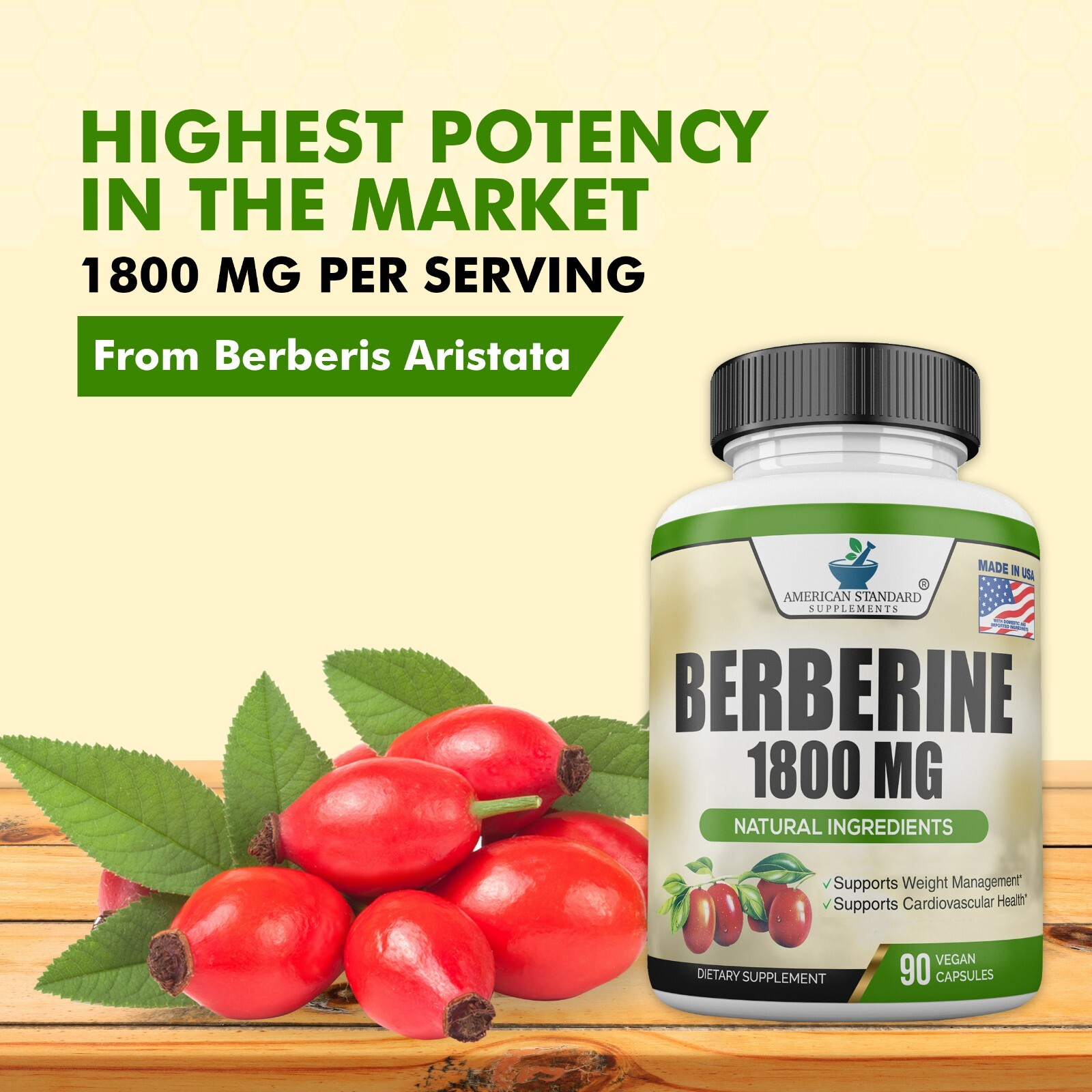 Extrait De Berbérine 1800mg - Haute Absorption - Soutien Santé Cardiaque Et Immunitaire - 100% Naturel