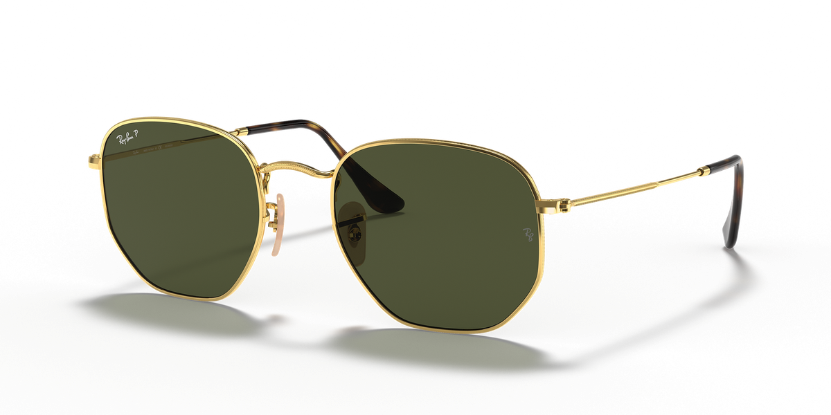 小物 Ray-Ban HEXAGONAL FLAT LENSES Ray-Ban Hexagonal Flat Gold/Green Polarized 51mm Sunglasses