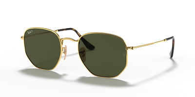 Ray-Ban Hexagonal Flat Gold/Green Polarized 51mm Sunglasses