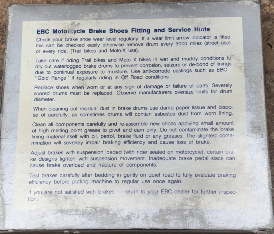 EBC K706 Brake Shoes Kawasaki 305 CSR LTD 440 454 Bayou 185 220 250 300 Ninja KZ - Image 3 of 3