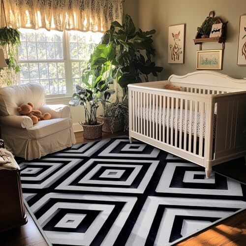 Area Rug Machine Washable Soft Floor Carpet Non Slip Non for 4*6 Black White - Picture 2 of 7