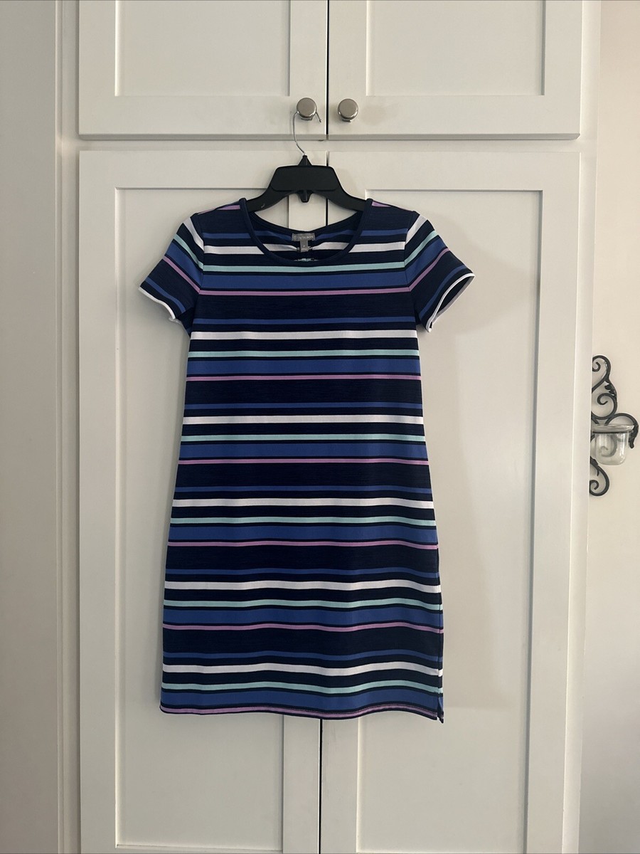 T by Talbots Petite P Open Back Striped T-Shirt Dress Navy Multicolor T by Talbots Petite P Open Back Striped T-Shirt Dress Navy Multicolor