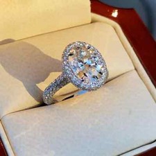 2.70 Ct Oval Cut moissanite Women's Engagement Ring 14k White Gold Plated