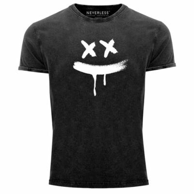 Herren Vintage Shirt Creepy Smile Sneaky  Printshirt T-Shirt Aufdruck Used Look