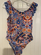 Girls One Piece Bathing Swimsuit Sz 4/5 FATFACE blue Tropical