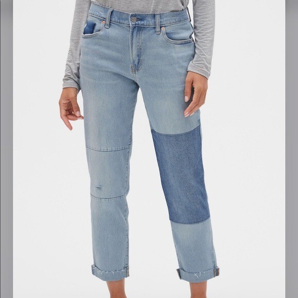 Gap Light Wash Patchwork Distressed Girlfriend Je… - image 6
