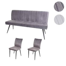 Esszimmer-Set HWC-K16, 2er-Set Stuhl+Sitzbank Sitzgruppe Esszimmergarnitur, Samt