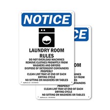  2 Pack Laundry Room Rules OSHA Notice Sign Decal Metal Plastic