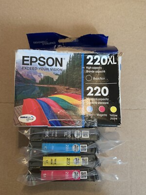 Genuine Epson 220XL Black & 220 Color Ink Cartridges NEW
