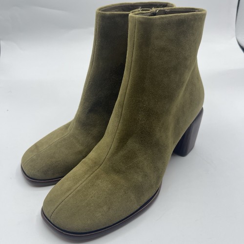 Vince Maggie Bootie Green Suede Women Size 6 Block Heel Inside Zipper NEW - Picture 2 of 13