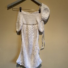 Vintage Long Christening Gown Baptismal Dress Hand Made Crochet Baby Size 0-1