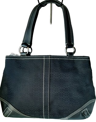 バッグ COACH SOHO LEATHER POCKET TOTE BAG y2k Coach Blue Soho Y2K Signature C Canvas w/Patent Leather Trim