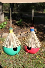 2pc COCONUT BIRD HOUSES, Green And Pink, Bird Habitat, All Occasion Gifts, BH-02
