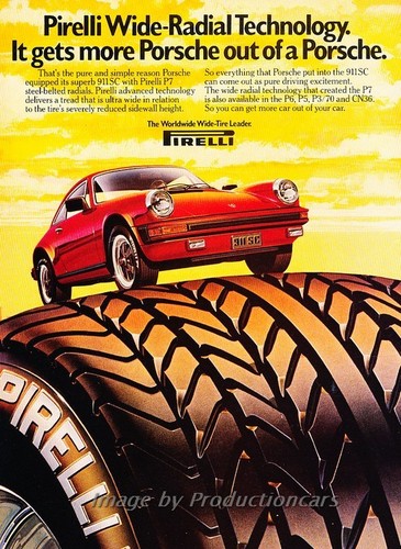 1980 Porsche 911 911SC Pirelli Tire -  Original Advertisement Print Car Ad J452