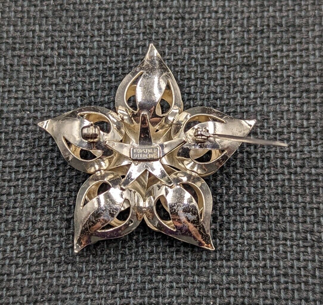 Antique Vtg 925 Silver FORSTNER Flower Star Ribbo… - image 6