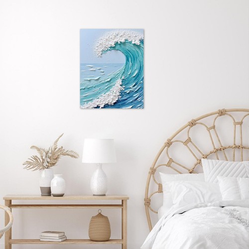 Arte de pared de lienzo costero acuarela océano playa ola para baño sala de estar - Imagen 16 de 16