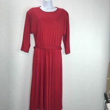 Vintage 80s Dress Womens Large Belted by Chapter Two Bright Red Long