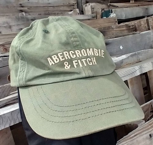 Vintage Abercrombie & Fitch Hat Cap Olive Army Green w/Leather Strap, Red A&F