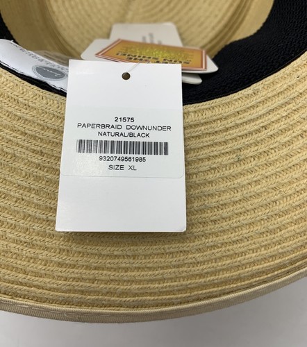 Avenel Of Melbourne Paperbraid Downunder Natural/Black Hat UPF 50+ Size XL - Picture 9 of 9