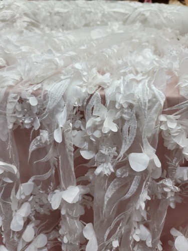 Bridal Wedding Fabric Hand Embroidery Satin Flower 3D Lace Pearls By The Yard - Picture 3 of 10