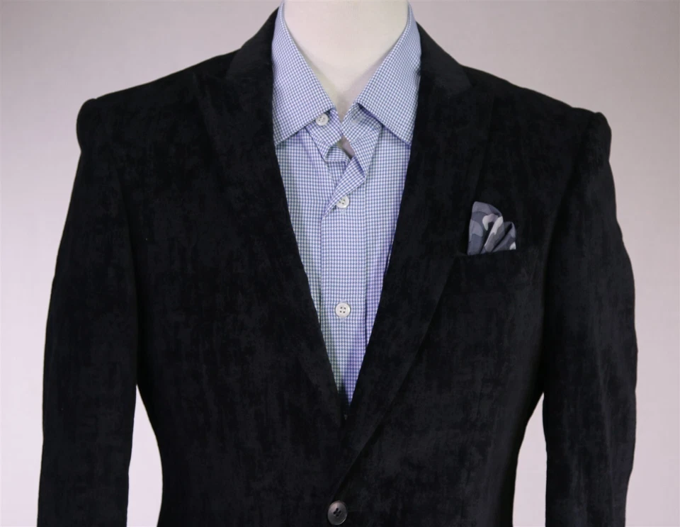 Chaqueta Blazer John Varvatos Para Hombres Negro Terciopelo Solapa Pico 2-Btn Calce Ajustado 36R Foto 3 de 4