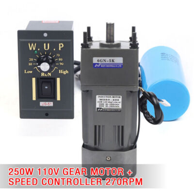 AC 110V 250W Gear Motor Electric Variable Speed Reduction Controller 1:5 270 RPM