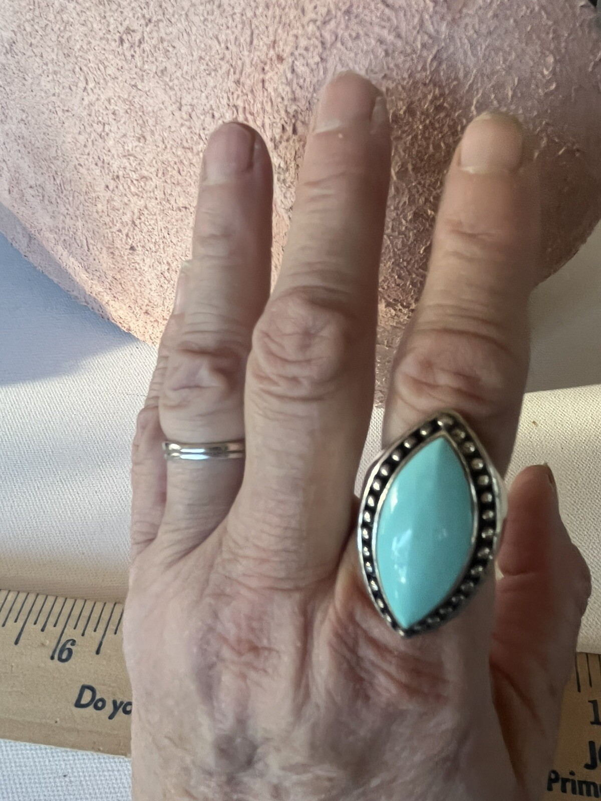 Turquoise Silver 925 Size 9 Ring - image 8