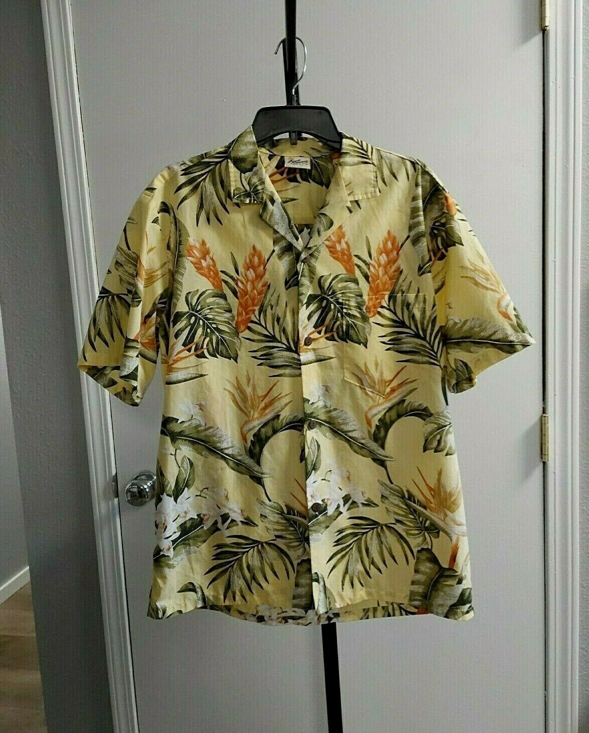 Royal Creations Men's Retro Vintage Yellow Hawaiian Shirt, Size L