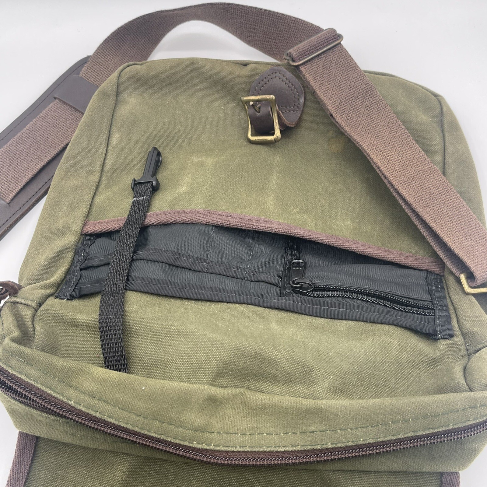 LL Bean Messenger Bag Green Tin Cloth Canvas Shoulder Satchel Bag Vintage eBay
