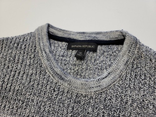 Banana Republic Mens Medium Cable Knit Sweater Heather Gray Blue - Picture 6 of 12