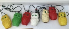 Vintage Blow Mold Wise Old Owl String Light Set 7 Patio RV Party Lights 1970s