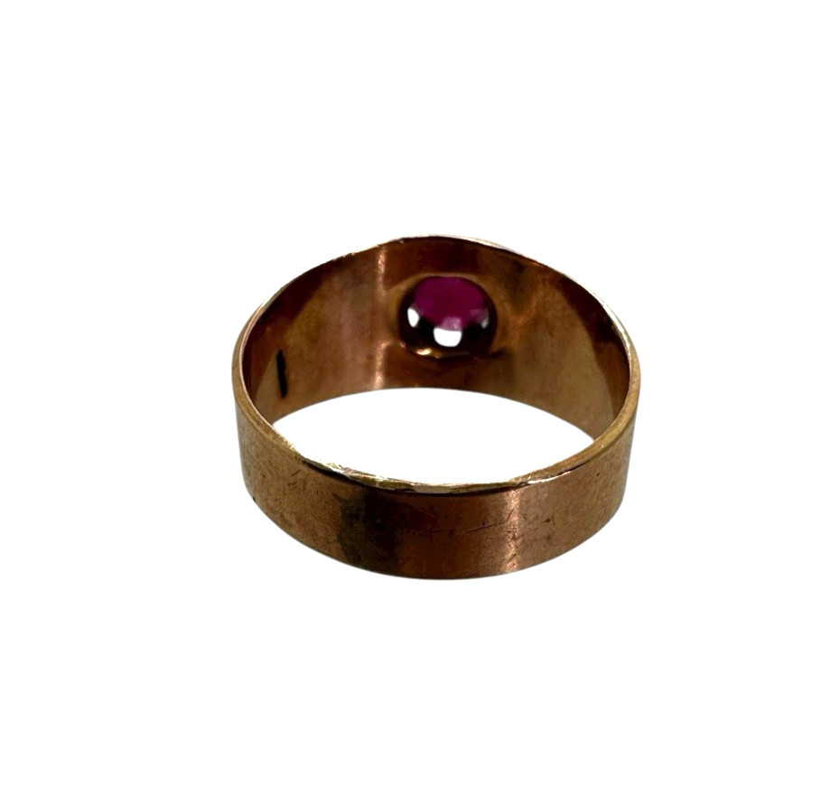 Solid 10K Yellow Gold Ruby Stone Ring Size 9 - image 6