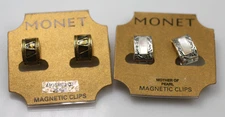2 pair Monet Vintage Magnetic Clip-on cuff style Hoop Earrings mother of pearl