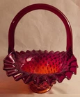 Vintage Fenton Ruby Red Glass Hobnail Fluted Basket